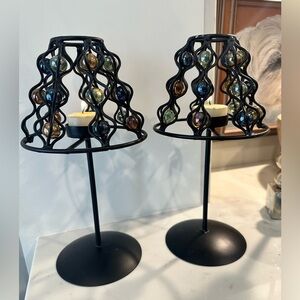 2 x Vintage Black Iron Glass Marble Tea Light Fairy Lamps | 90’s Y2K Style